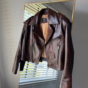 Brown Leather Biker Jacket